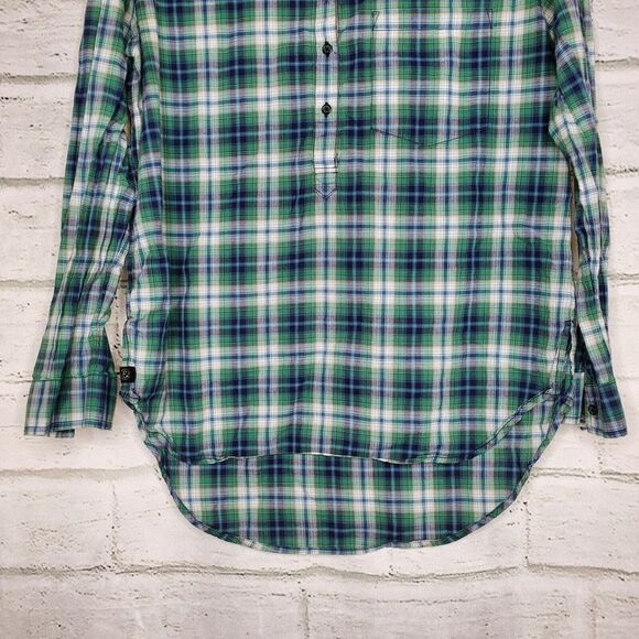 Treasure & Bond 1/2 Button Long Sleeve Plaid Shirt Green Womens Small Cotton - Picture 4 of 10